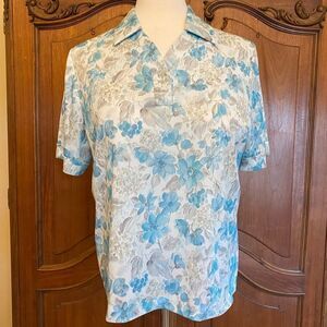 70’s Shirt Vintage Polyester Top Floral  Collared Blouse Size 40 = Plus Size 1X